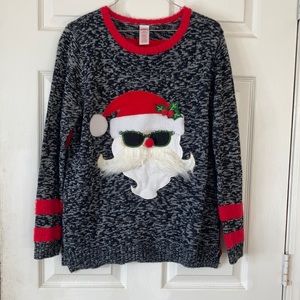 Holiday time Striped grey vacation Santa clause sunglass ugly Christmas sweater